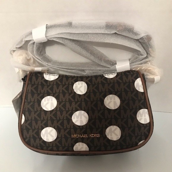 NWT Michael Kors Carmela Small Polka Dot and Signature Logo Pochette Crossbody - Picture 4 of 12